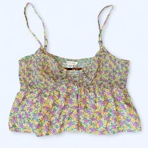 American Eagle Outfitters Pink and Yellow Smocked Camisole